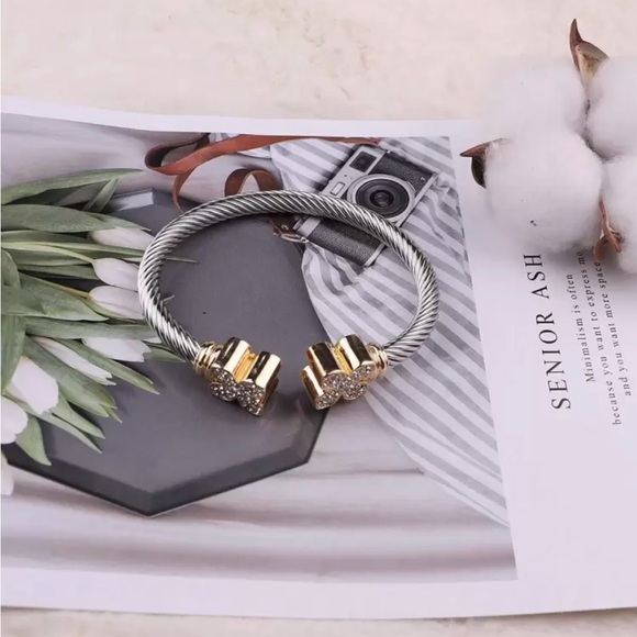 Elegant Silver and Gold Bracelet with Crystal Accents - Picture 2 of 4